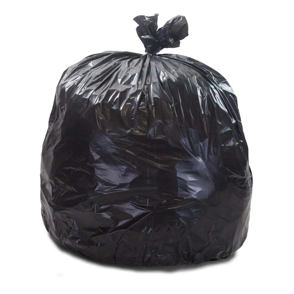 33" x 39" x 1.5 mil 33 Gallon Black 100% Post Consumer Recycled Plastic Heavy Duty Trash Can Liners with Reinforced Star Bottom Seal (100 Bags, 25 Bags/Roll, 5 Rolls/Case)