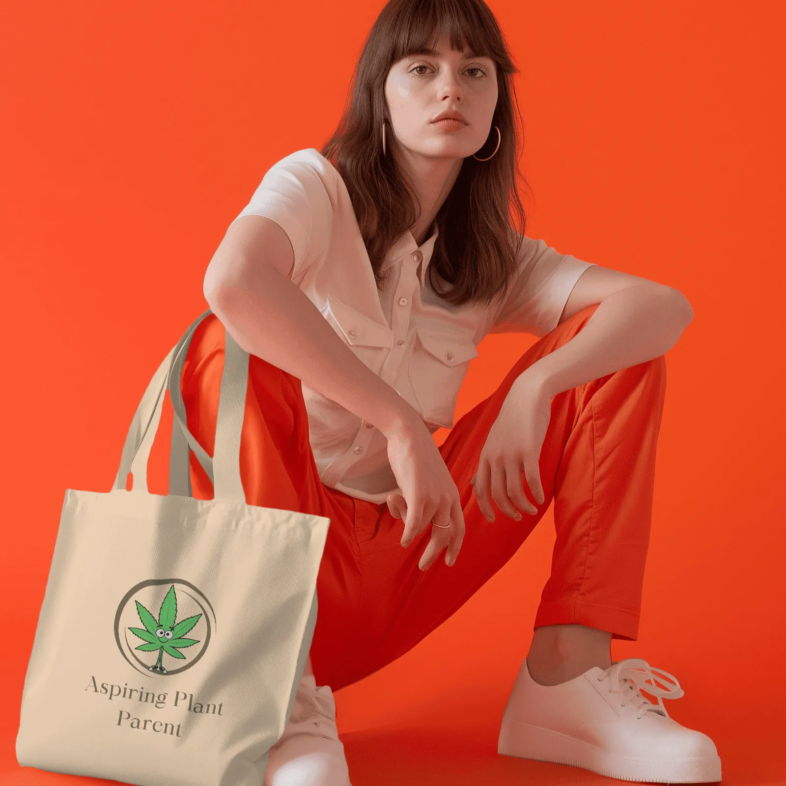 Aspiring Plant Parent Tote bag with Zipper Beige Colour