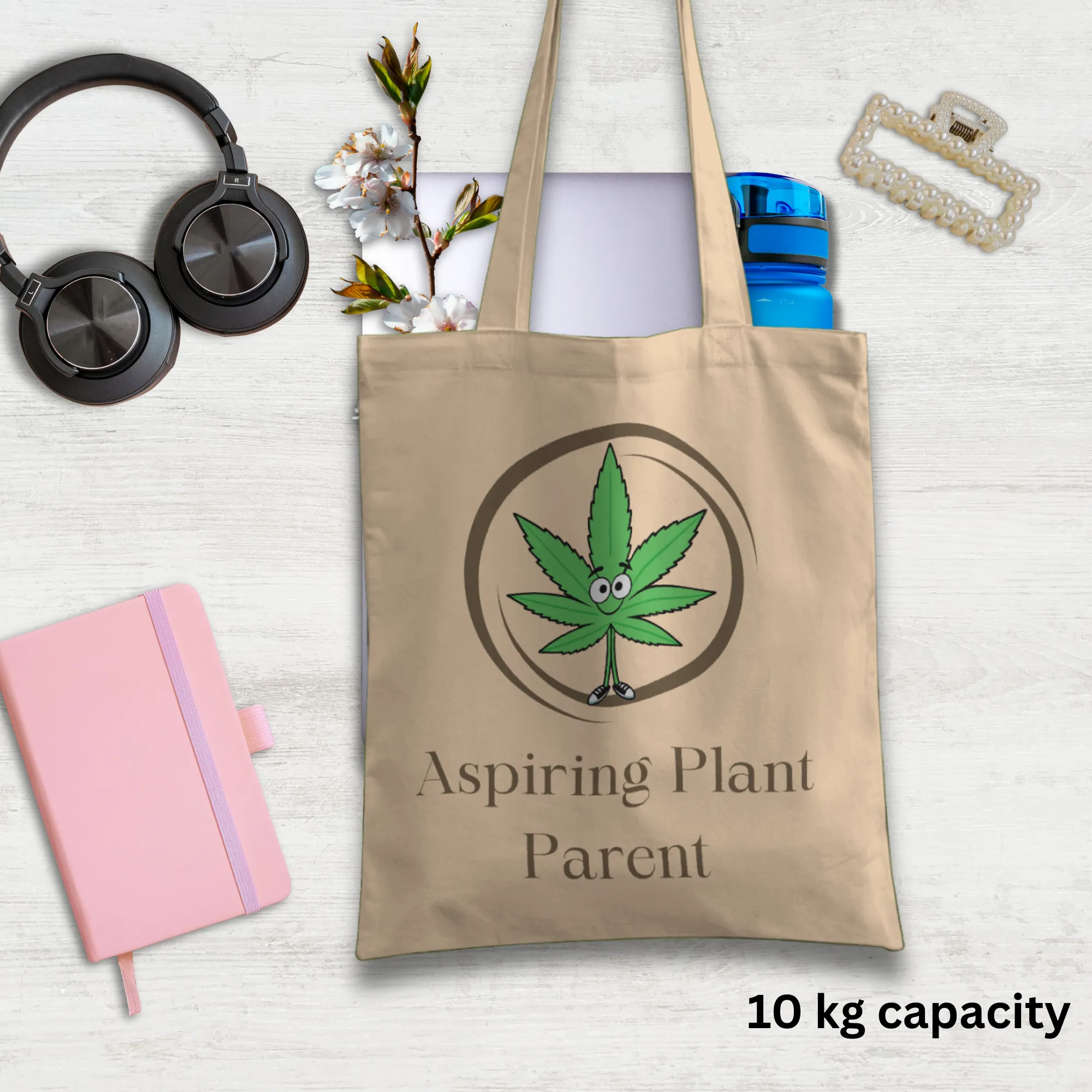 Aspiring Plant Parent Tote bag with Zipper Beige Colour