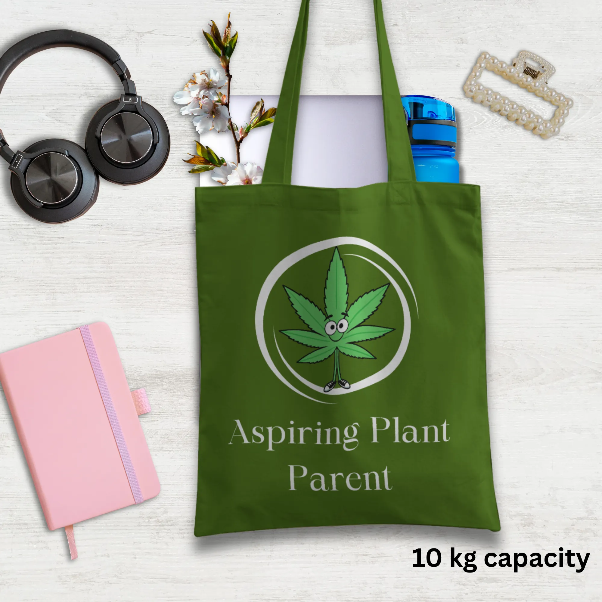 Aspiring Plant Parent Tote with Zipper Dark Green
