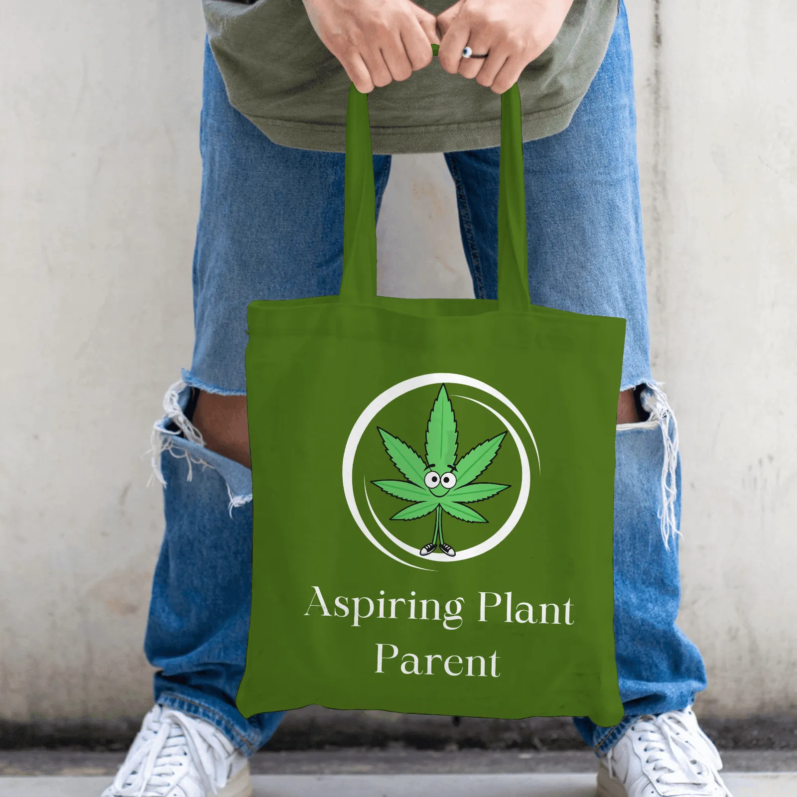 Aspiring Plant Parent Tote with Zipper Dark Green