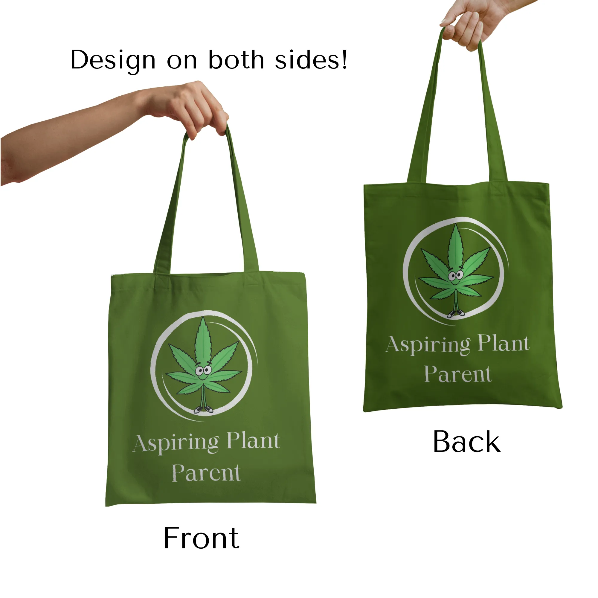 Aspiring Plant Parent Tote with Zipper Dark Green