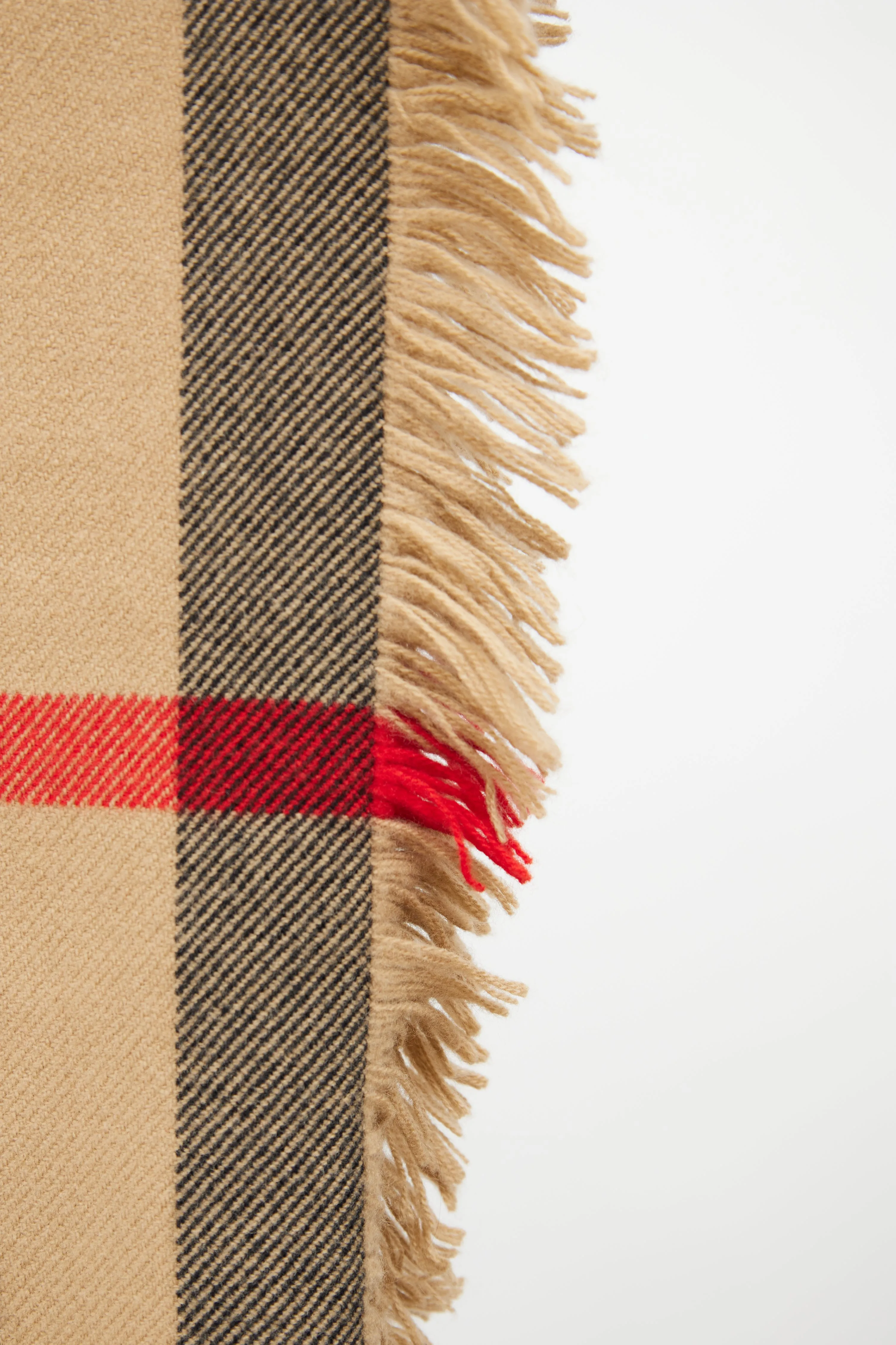 Beige Mega Check Fringe Scarf