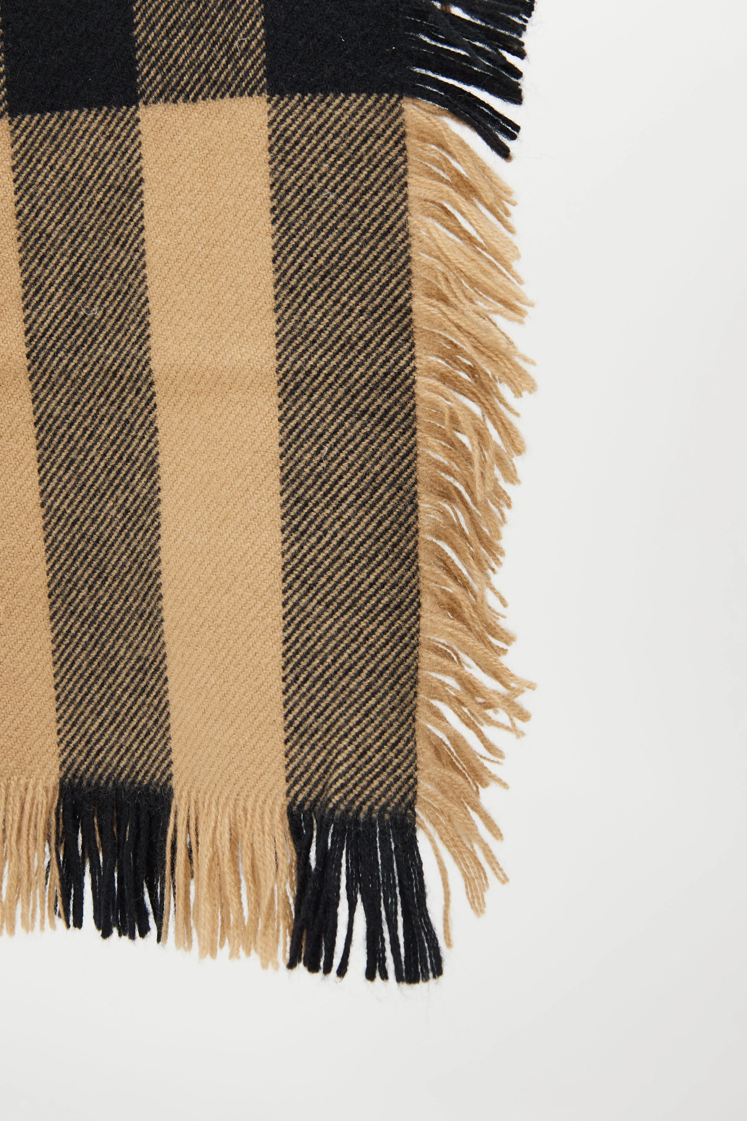 Beige Mega Check Fringe Scarf