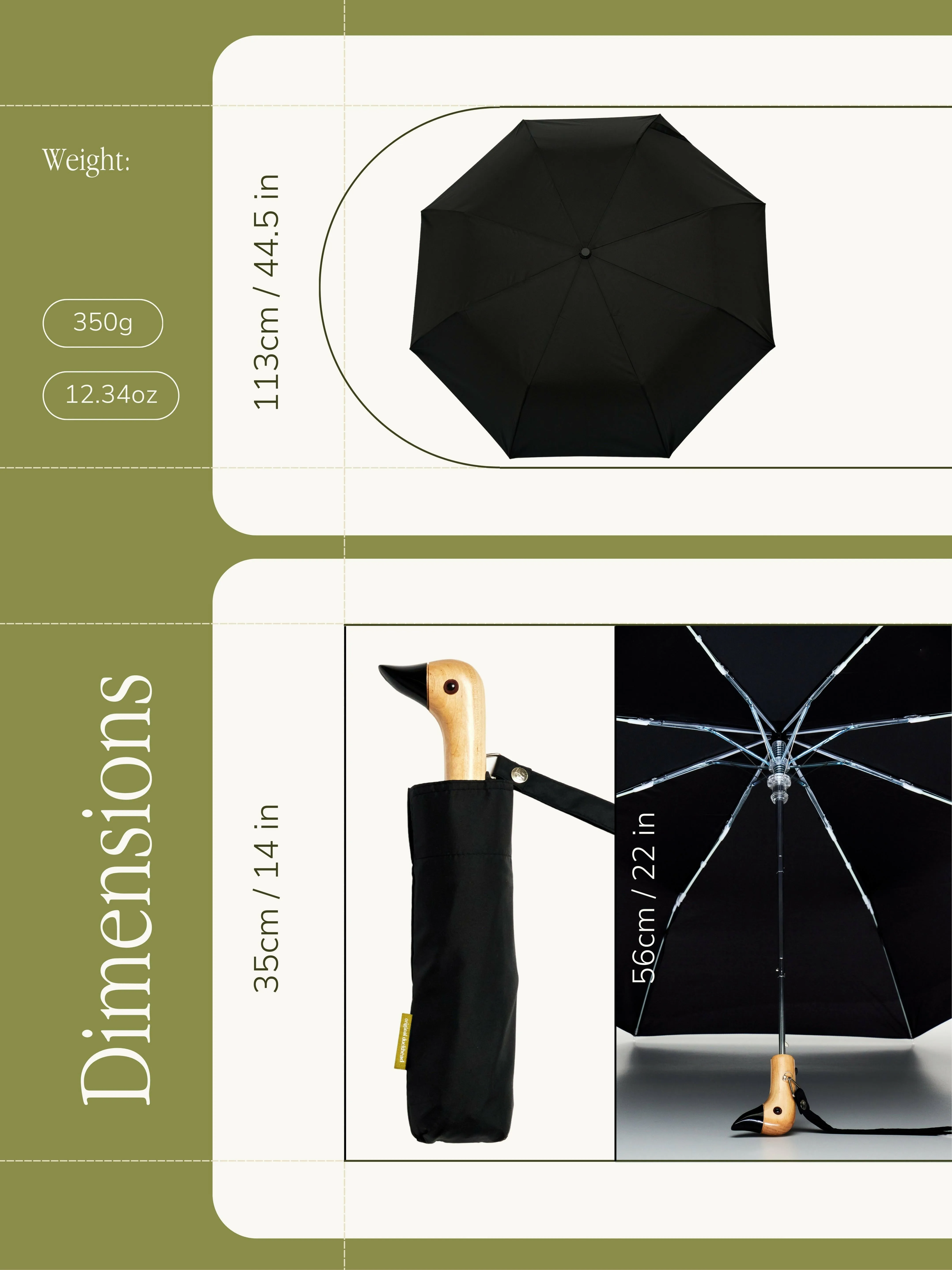 Black Eco-Friendly Compact Duck Umbrella
