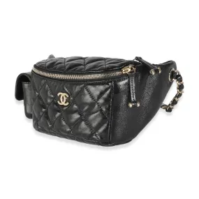 Black Shiny Quilted Aged Calfskin Utility Belt Bag