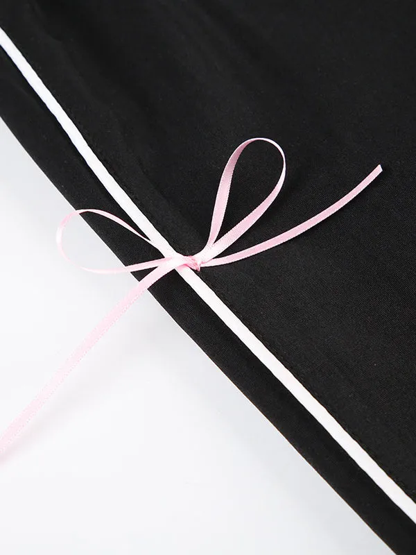Bowknot Drawstring Elasticity Split-Joint Loose Wide Leg Trousers Pants
