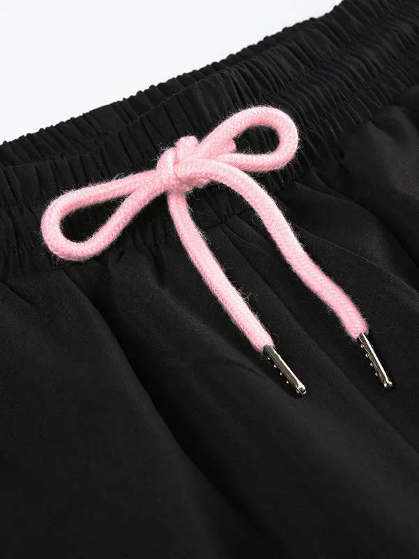 Bowknot Drawstring Elasticity Split-Joint Loose Wide Leg Trousers Pants