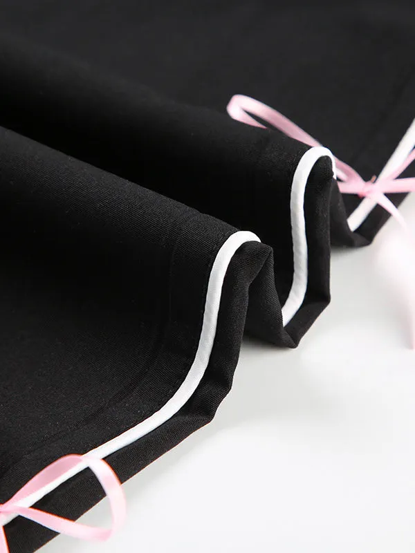 Bowknot Drawstring Elasticity Split-Joint Loose Wide Leg Trousers Pants