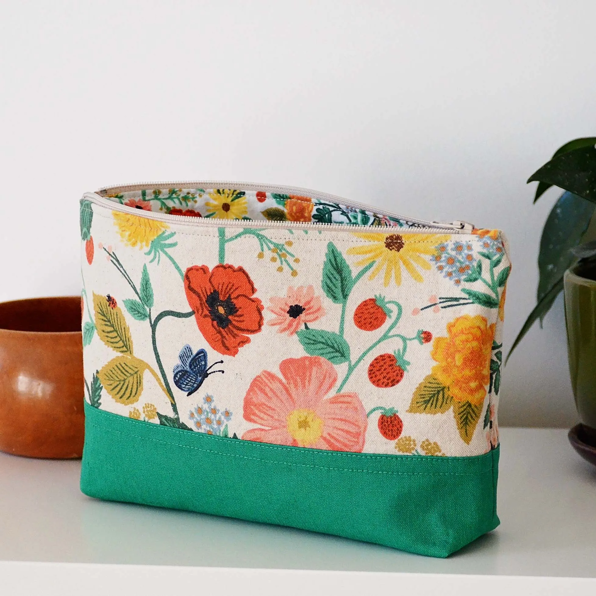 Canvas and Linen Accessory Pouch in Rifle Paper Co. Fabric