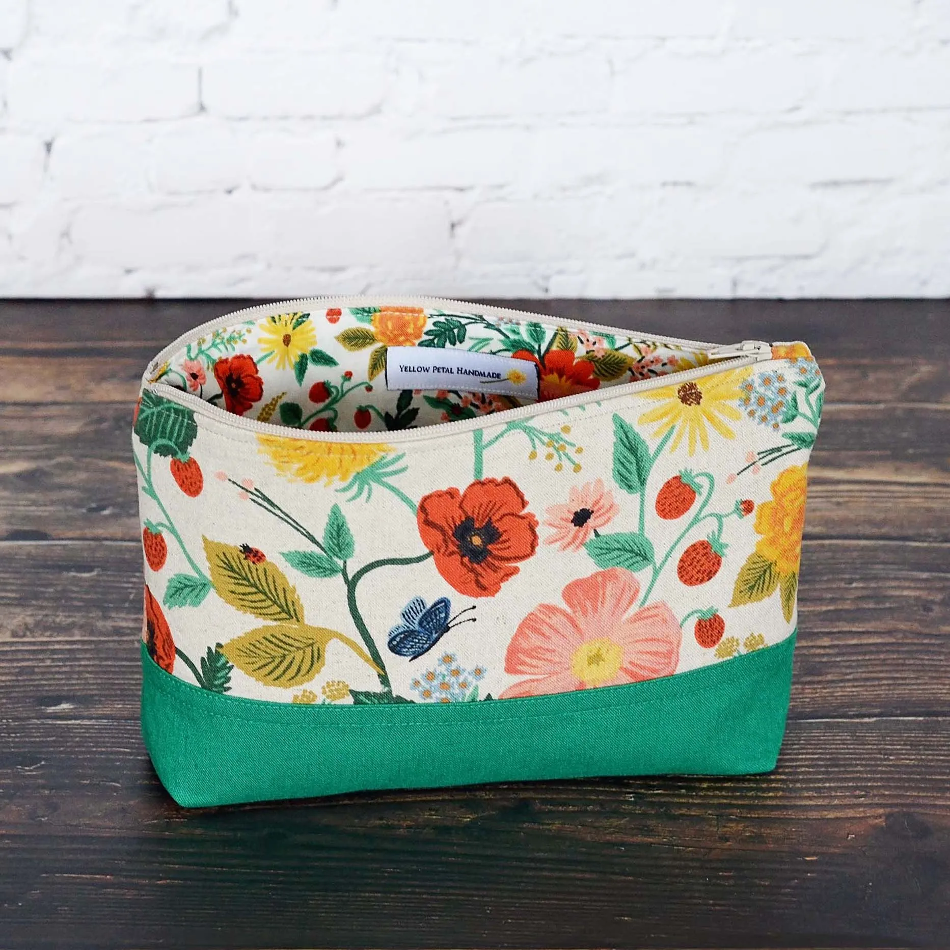 Canvas and Linen Accessory Pouch in Rifle Paper Co. Fabric