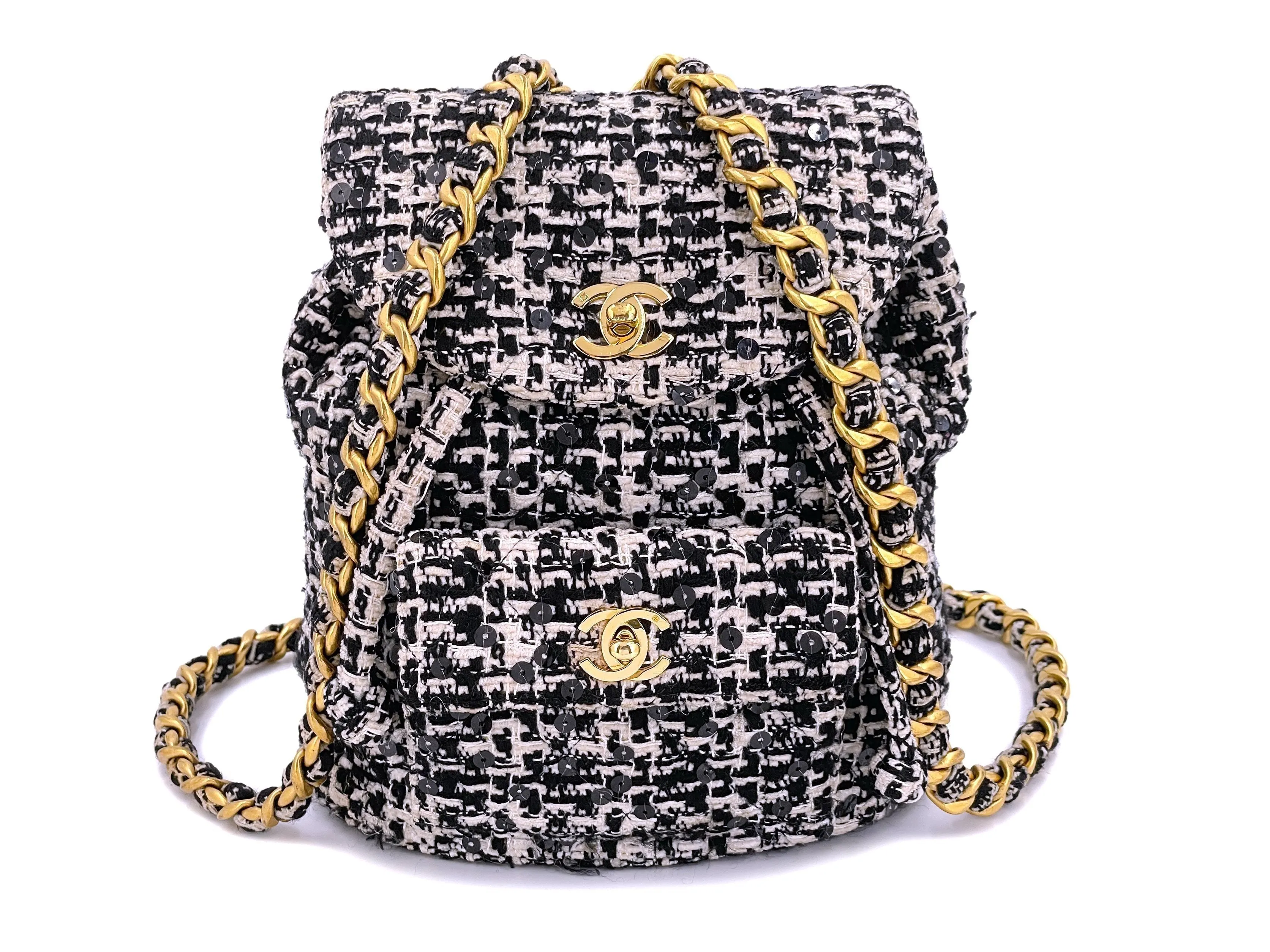 Chanel 1994 Vintage Black White Tweed Duma Backpack Bag 24k GHW