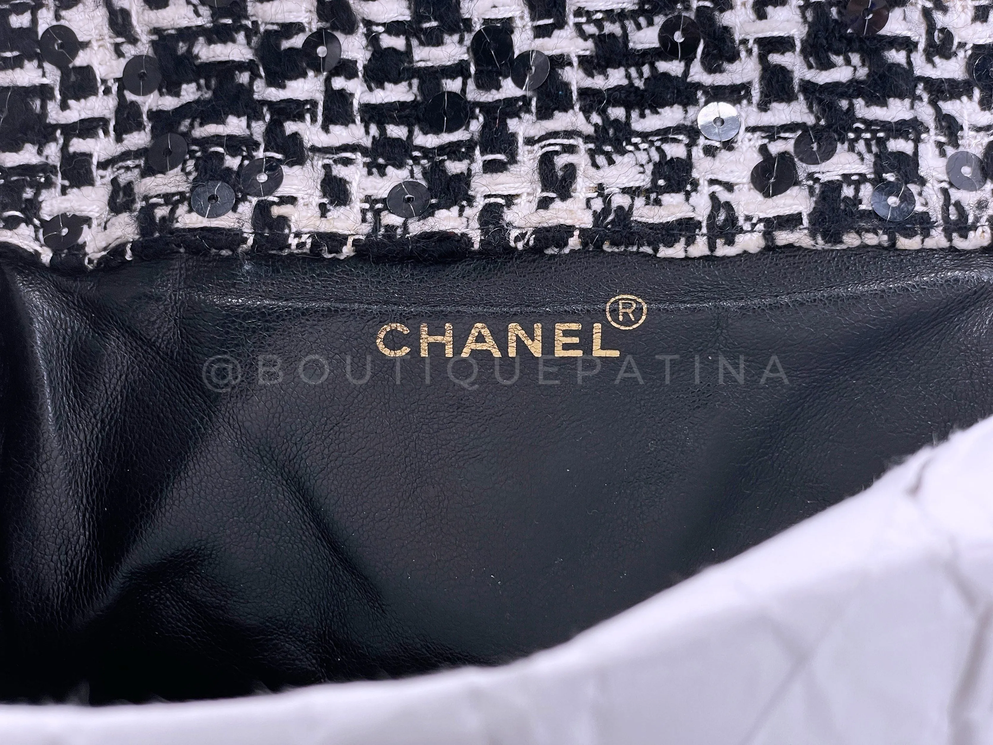 Chanel 1994 Vintage Black White Tweed Duma Backpack Bag 24k GHW