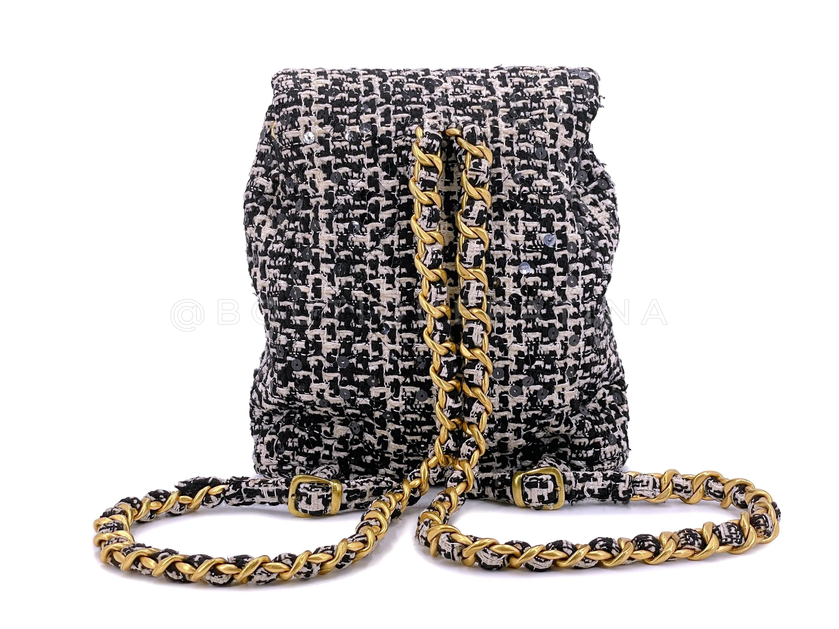 Chanel 1994 Vintage Black White Tweed Duma Backpack Bag 24k GHW