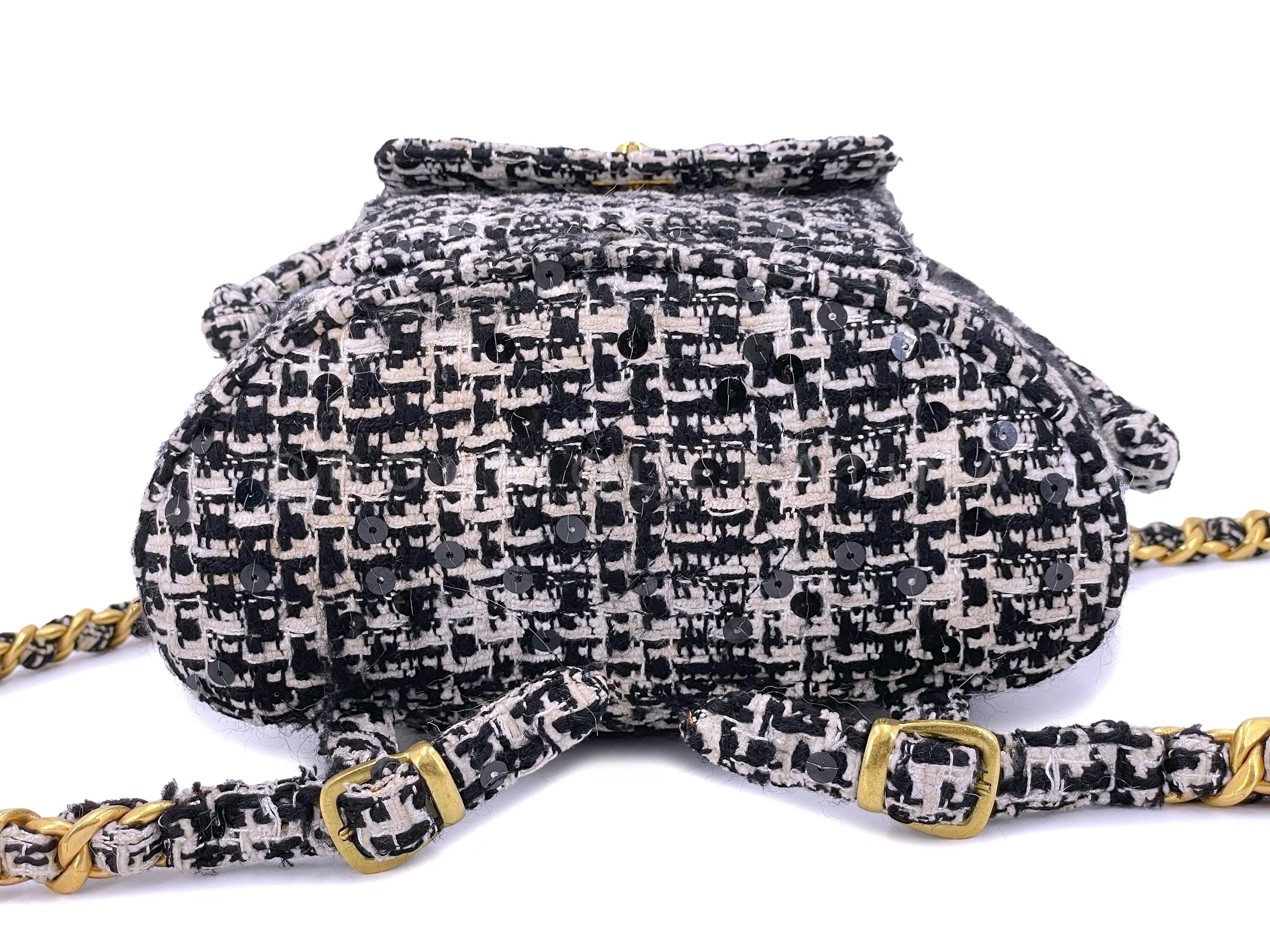Chanel 1994 Vintage Black White Tweed Duma Backpack Bag 24k GHW