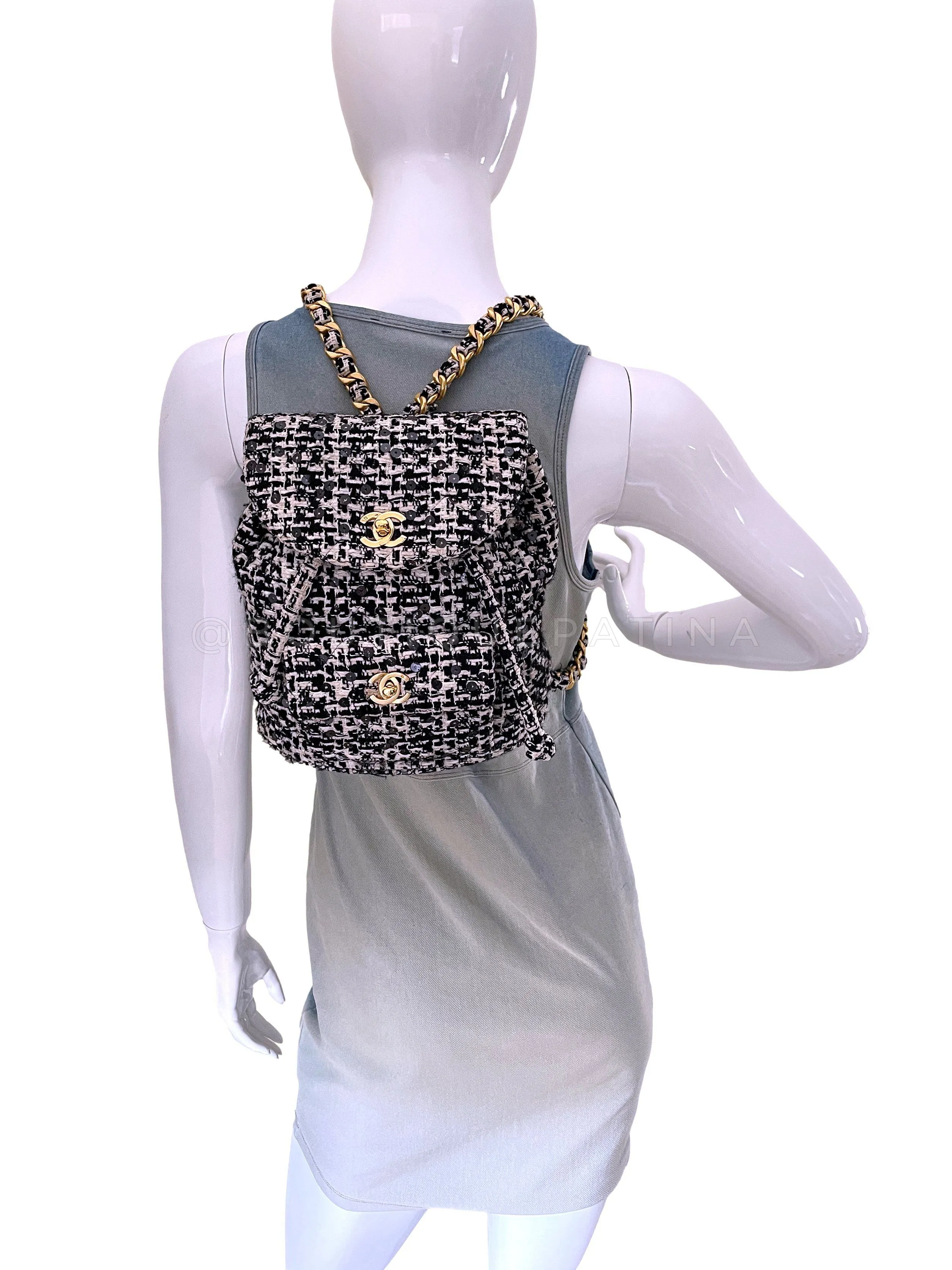 Chanel 1994 Vintage Black White Tweed Duma Backpack Bag 24k GHW