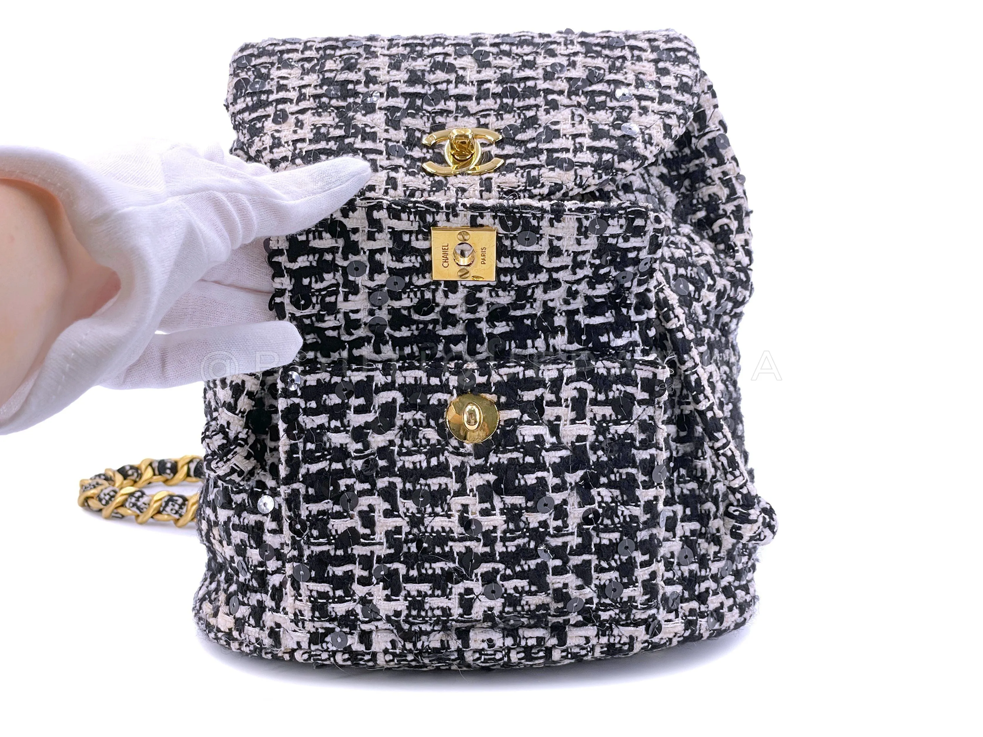 Chanel 1994 Vintage Black White Tweed Duma Backpack Bag 24k GHW