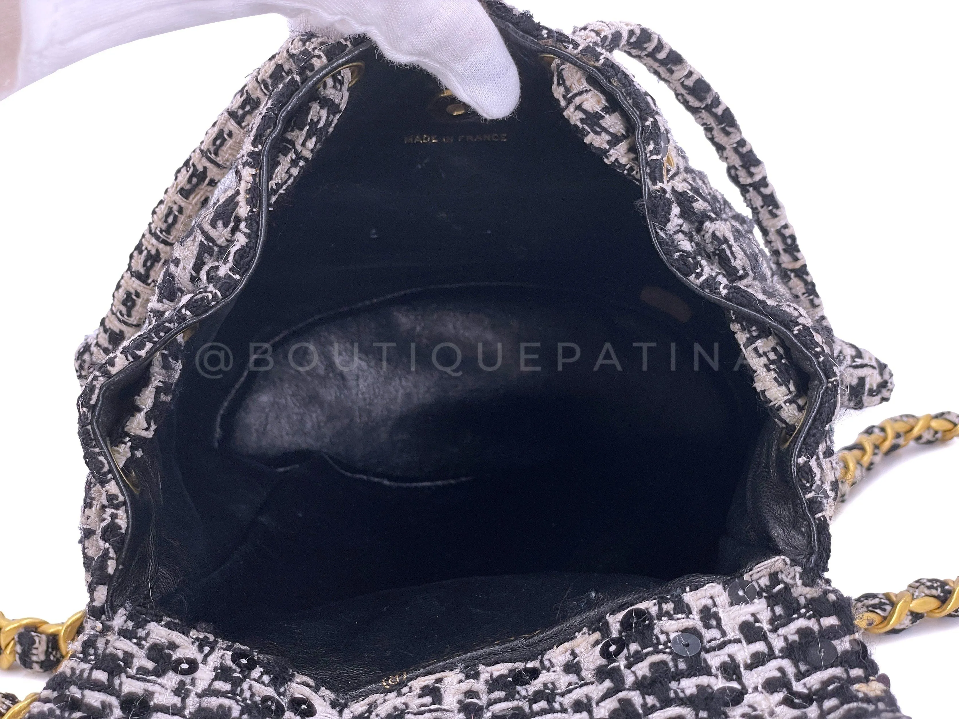 Chanel 1994 Vintage Black White Tweed Duma Backpack Bag 24k GHW