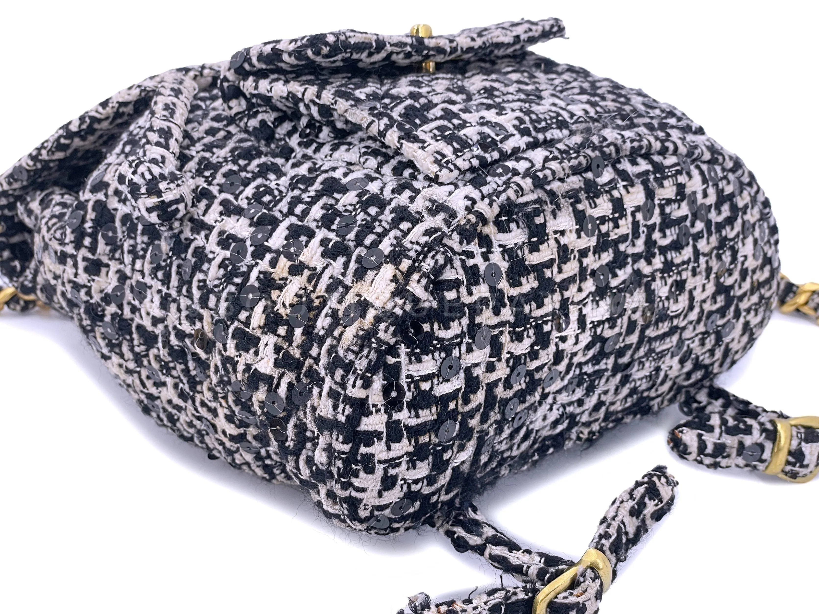 Chanel 1994 Vintage Black White Tweed Duma Backpack Bag 24k GHW