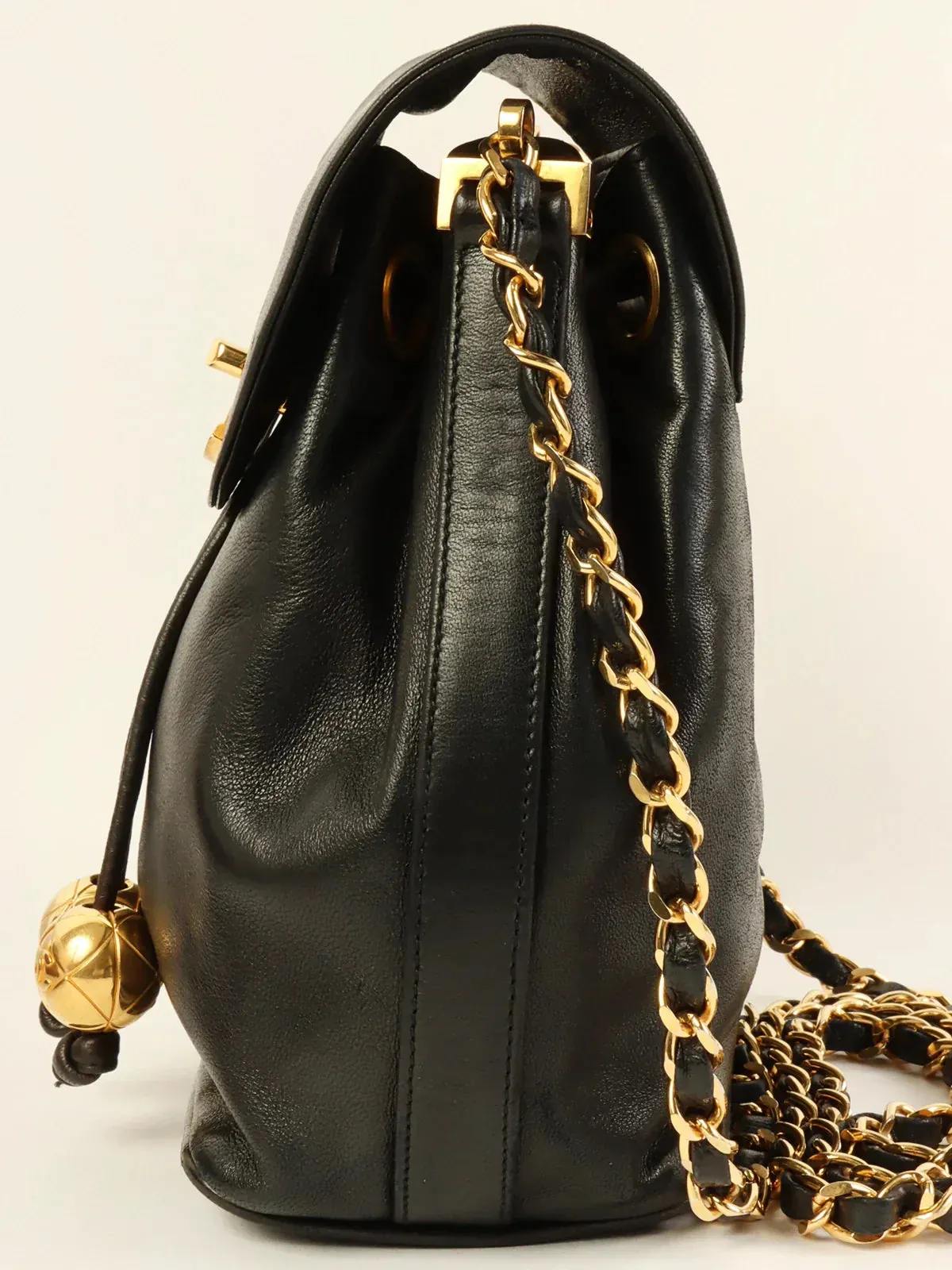 CHANEL Around 1995 Made Turn-Lock Mini Drawstring Shoulder Bag With Pouch Black