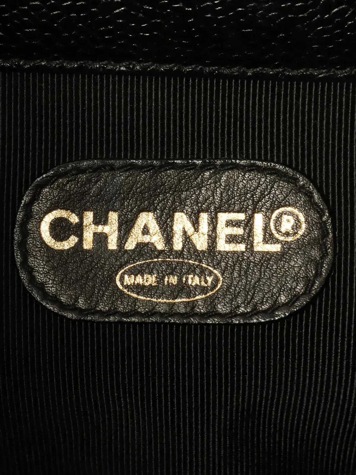 CHANEL Around 1997 Made Caviar Skin Cc Mark Stitch Drawstring Shoulder Bag Black