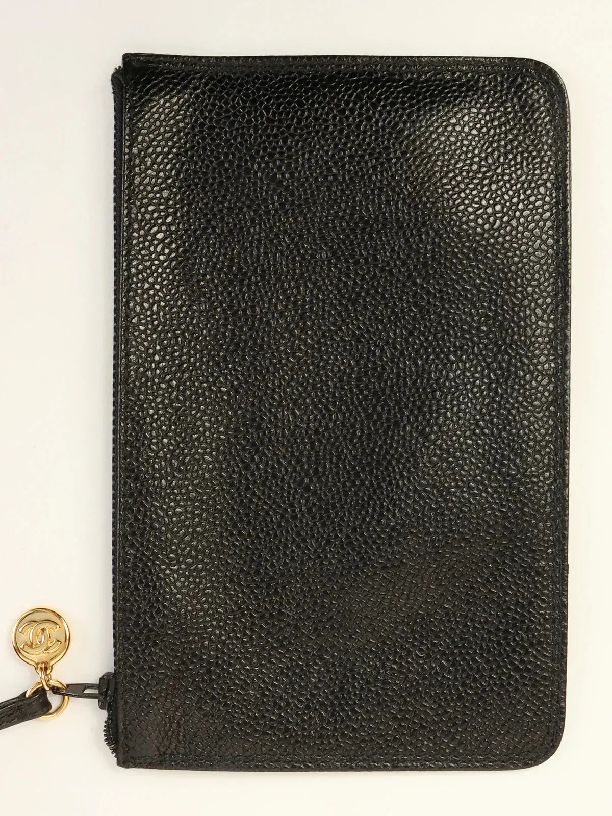 CHANEL Around 1997 Made Caviar Skin Cc Mark Stitch Drawstring Shoulder Bag Black