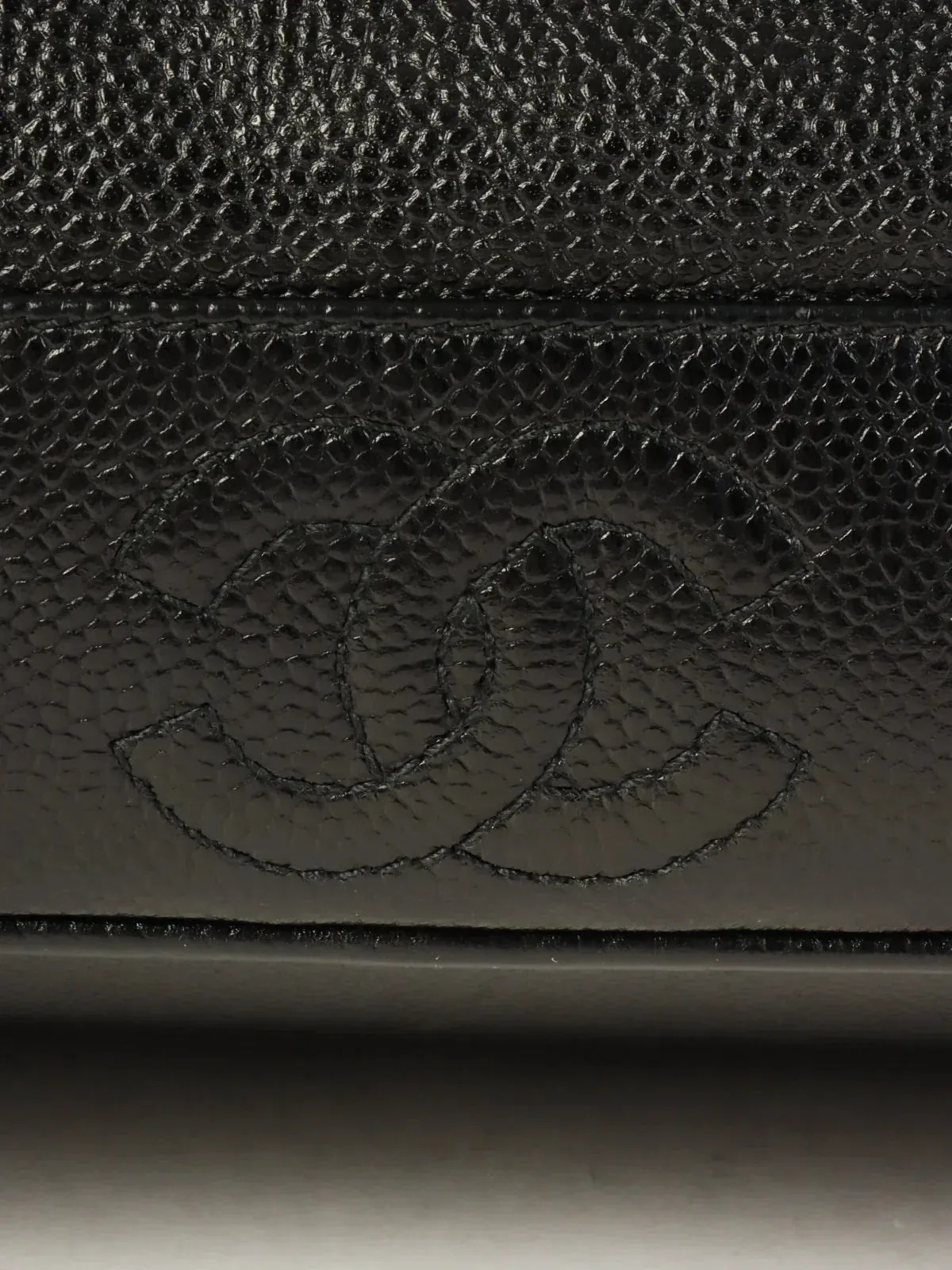CHANEL Around 1997 Made Caviar Skin Cc Mark Stitch Drawstring Shoulder Bag Black