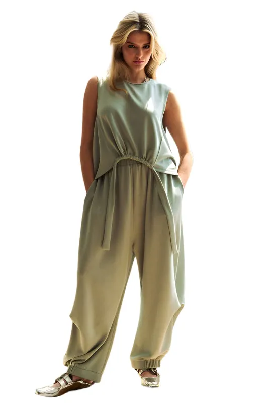 Davi & Dani Drawstring Hem Round Neck Tank and Pants Set