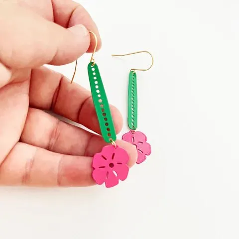 DENZ Colour Pop Shapes - Emerald/ Pink - painted steel dangles