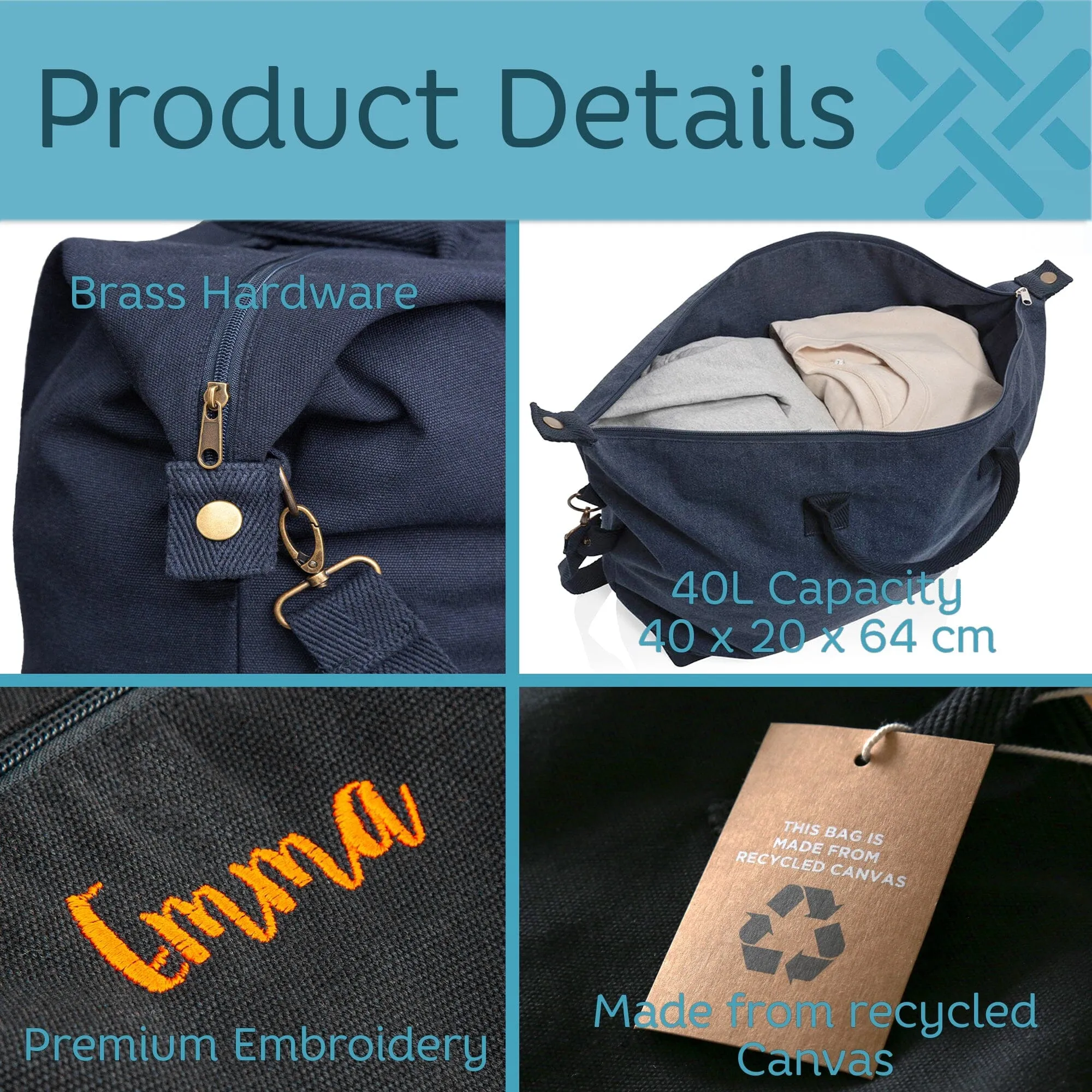 Eco Friendly Personalised Recycled Canvas Overnighter Bag