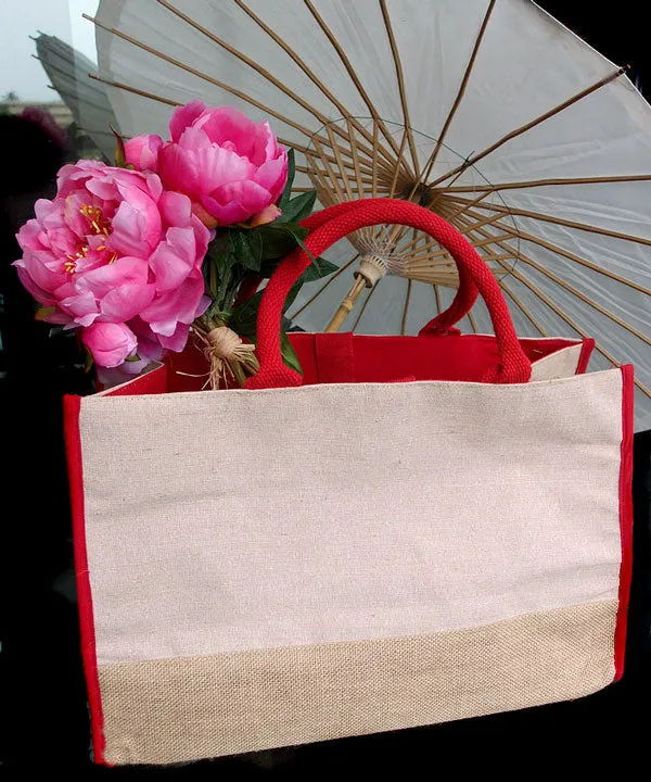 Fancy Burlap Jute Tote Bags, Cotton Blend Totes