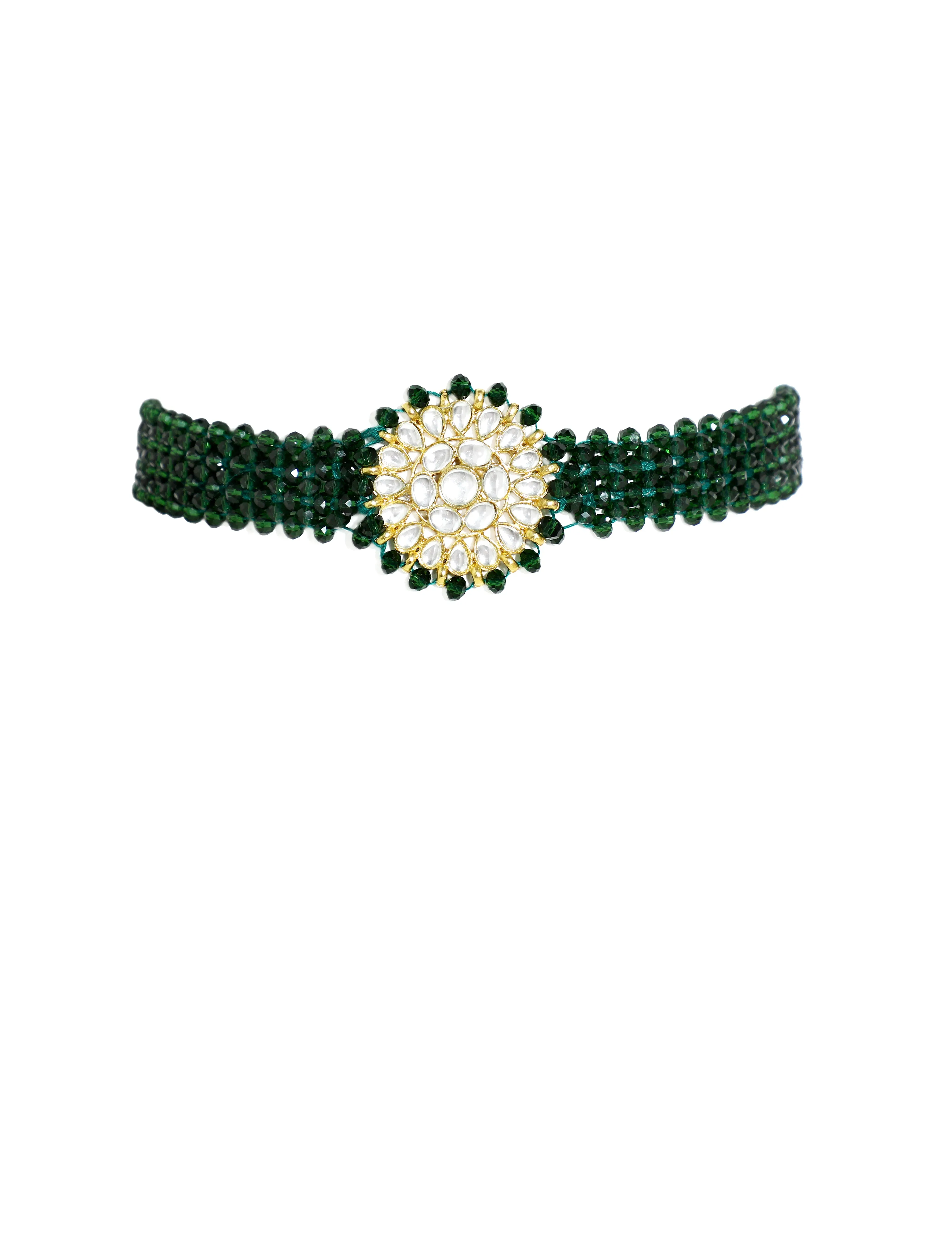 Green Crystal Kundan Choker Necklace Set
