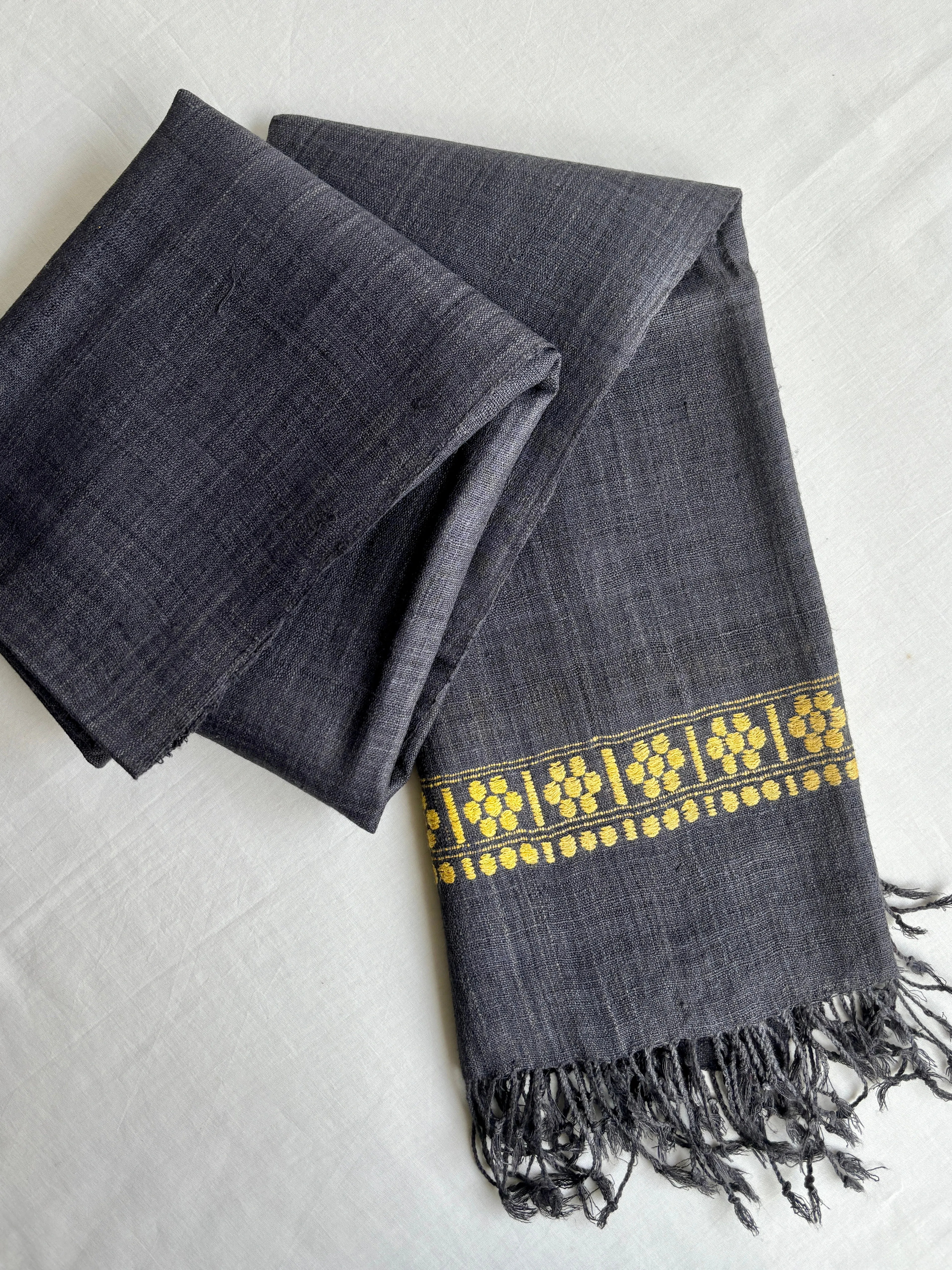 Grey Ahimsa Silk Stole with Yellow border | Natural Dyes