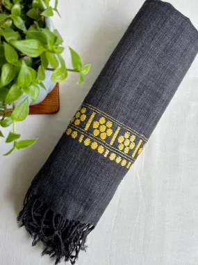 Grey Ahimsa Silk Stole with Yellow border | Natural Dyes