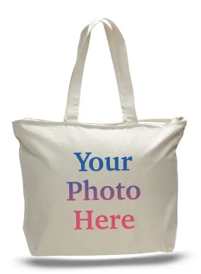 Large Size Heavy Canvas Shopping Tote Bags with Top Zippered