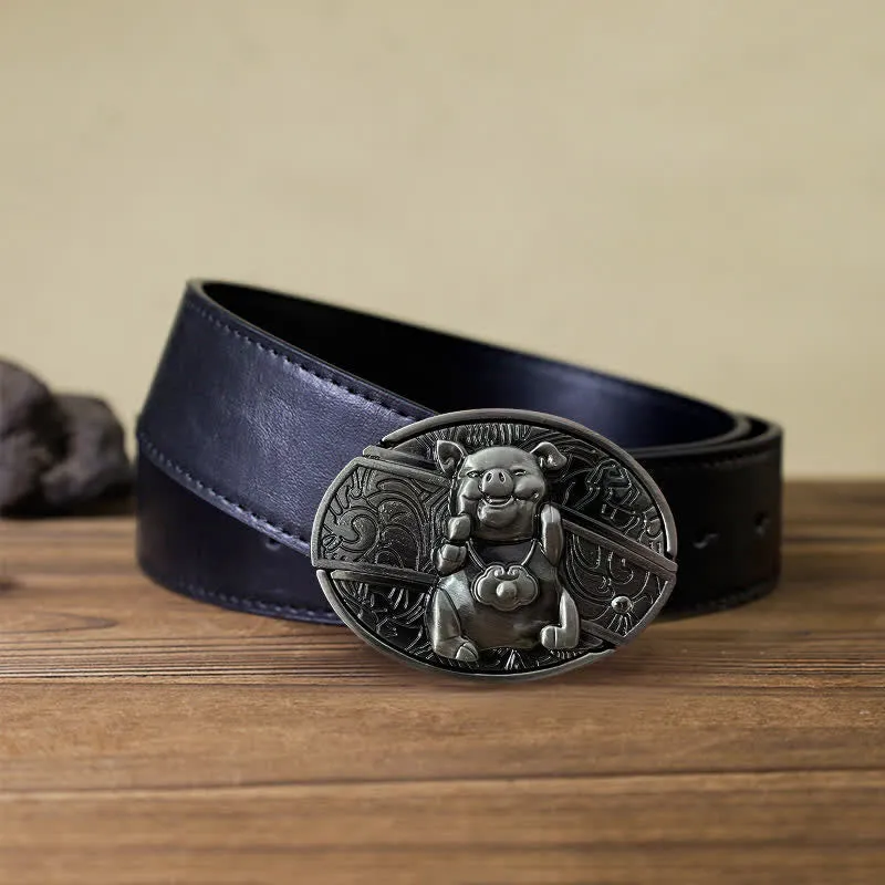 Men's DIY Piglet Hidden Folding Knife Leather Belt