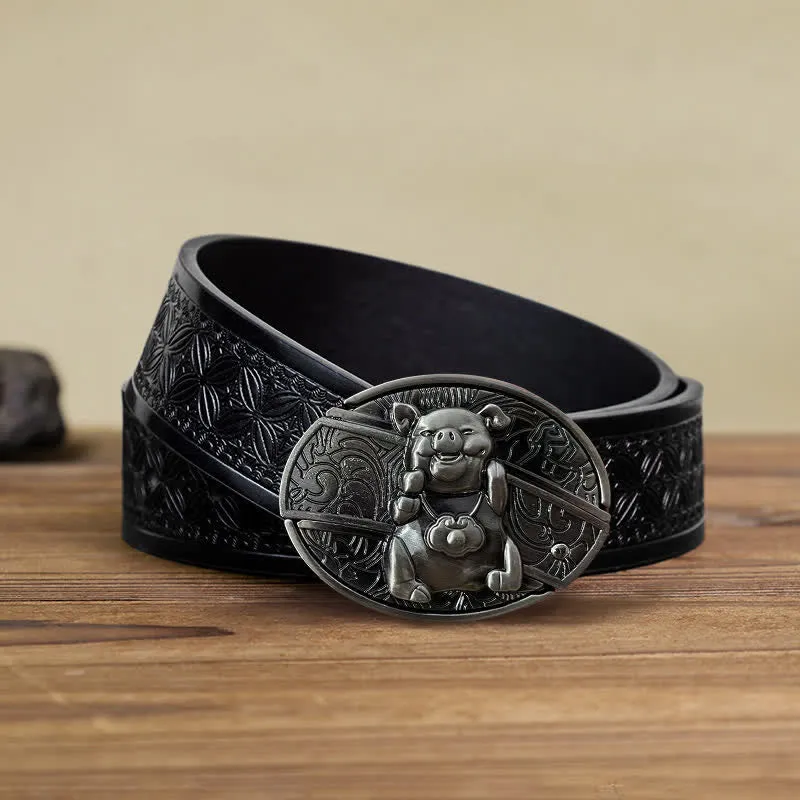 Men's DIY Piglet Hidden Folding Knife Leather Belt