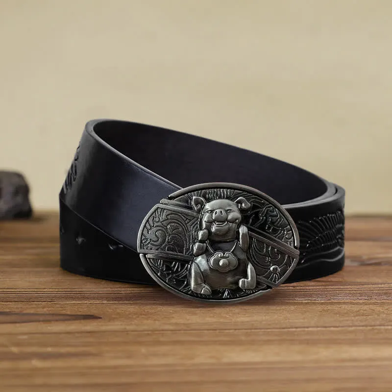 Men's DIY Piglet Hidden Folding Knife Leather Belt