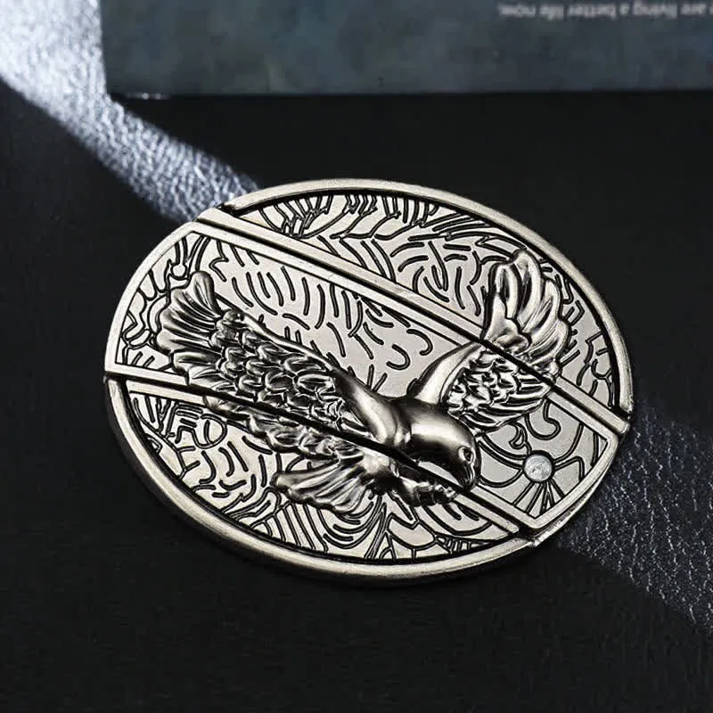 Men's DIY Soaring Eagle Hidden Folding Knife Leather Belt