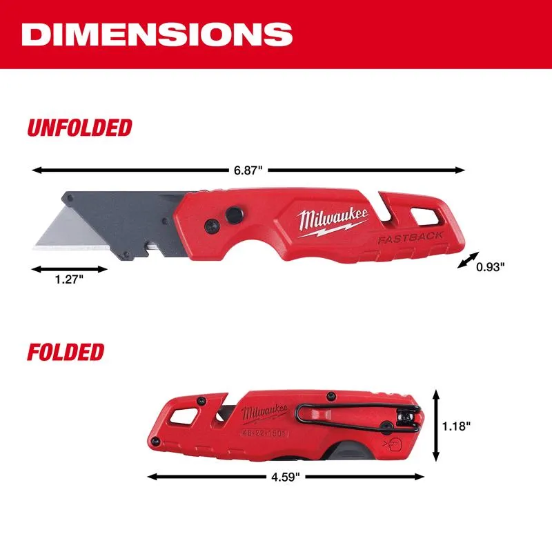 Milwaukee Fastback 7-1/4 in. Press and Flip Folding Utility Knife Red 1 pc