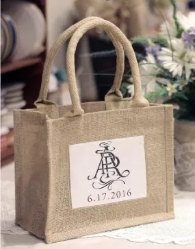 Mini Size Burlap Jute Tote Bags with Front Window
