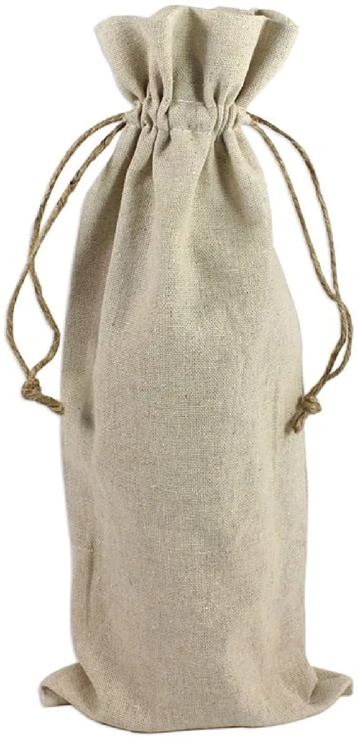 Natural Linen Fabric Sacks Drawstring Bags with Jute Cord, Set of 12