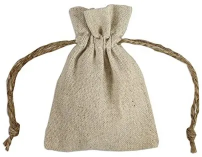 Natural Linen Fabric Sacks Drawstring Bags with Jute Cord, Set of 12