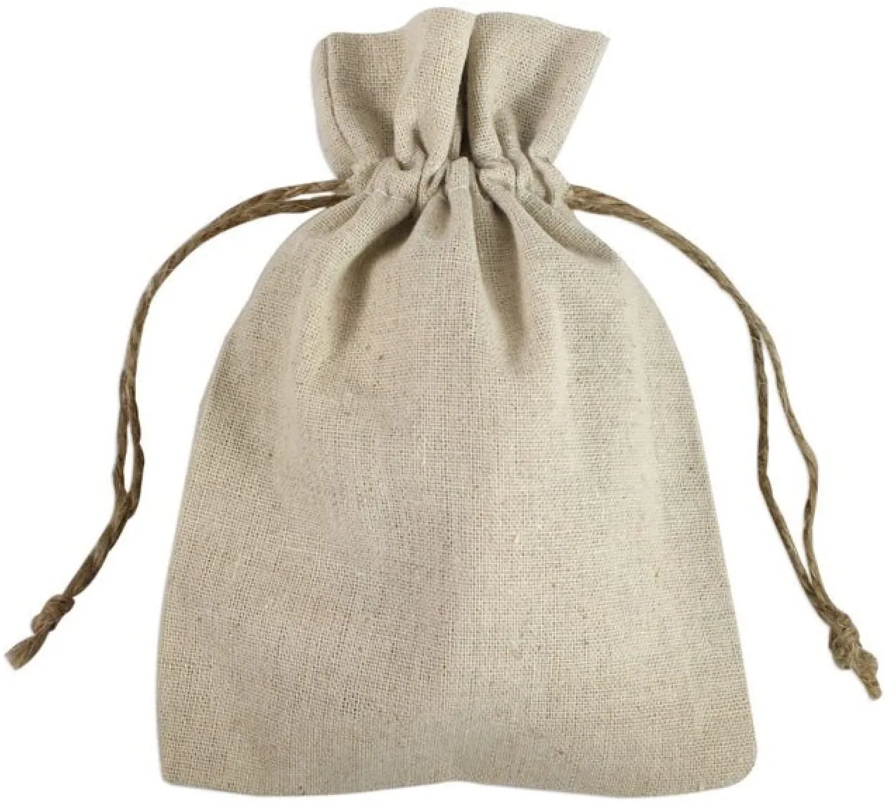 Natural Linen Fabric Sacks Drawstring Bags with Jute Cord, Set of 12