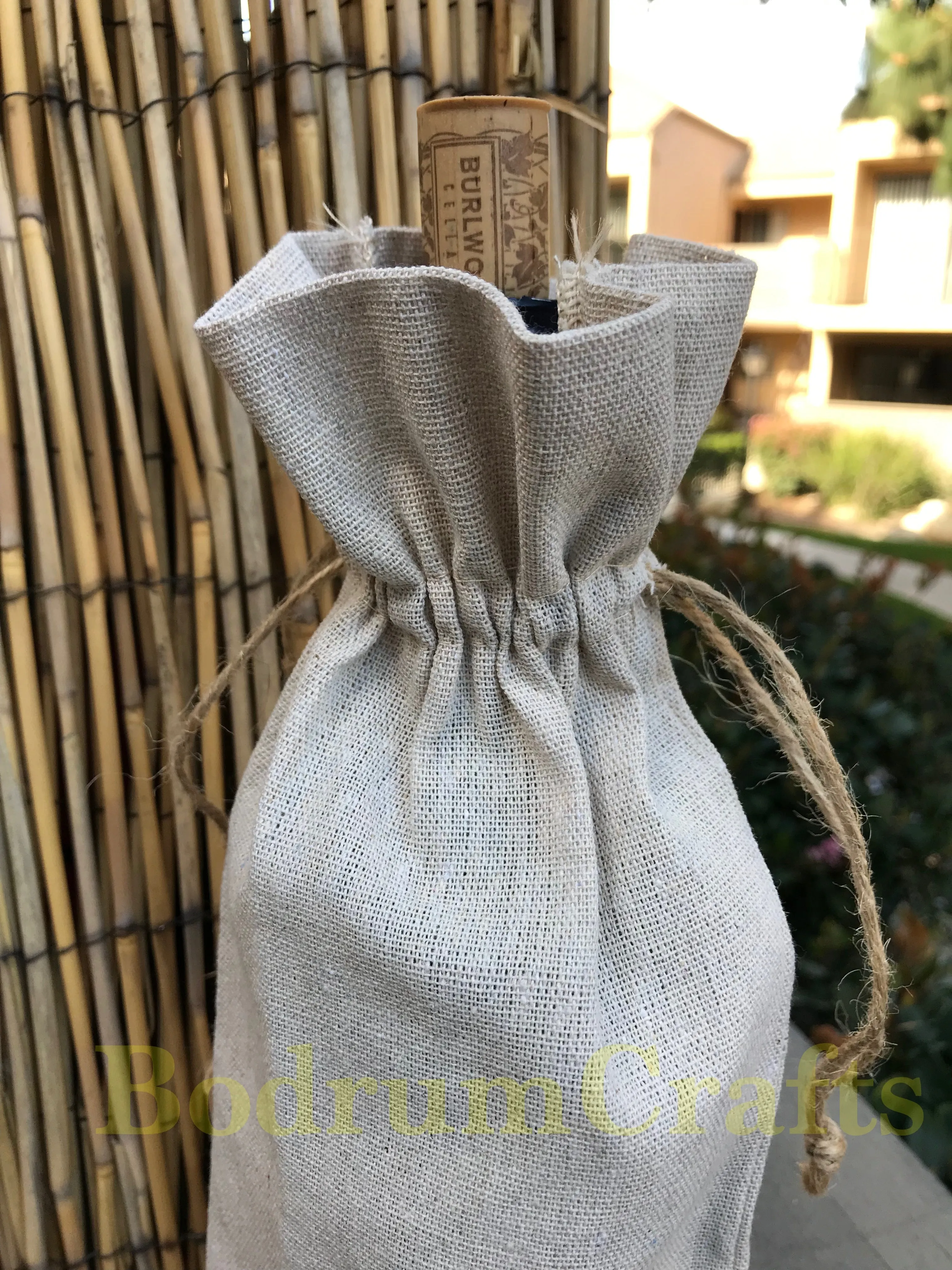 Natural Linen Fabric Wine Gift Bags Wholesale, 12 Pack