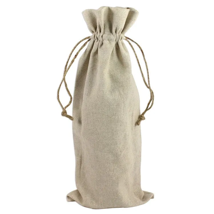 Natural Linen Fabric Wine Gift Bags Wholesale, 12 Pack