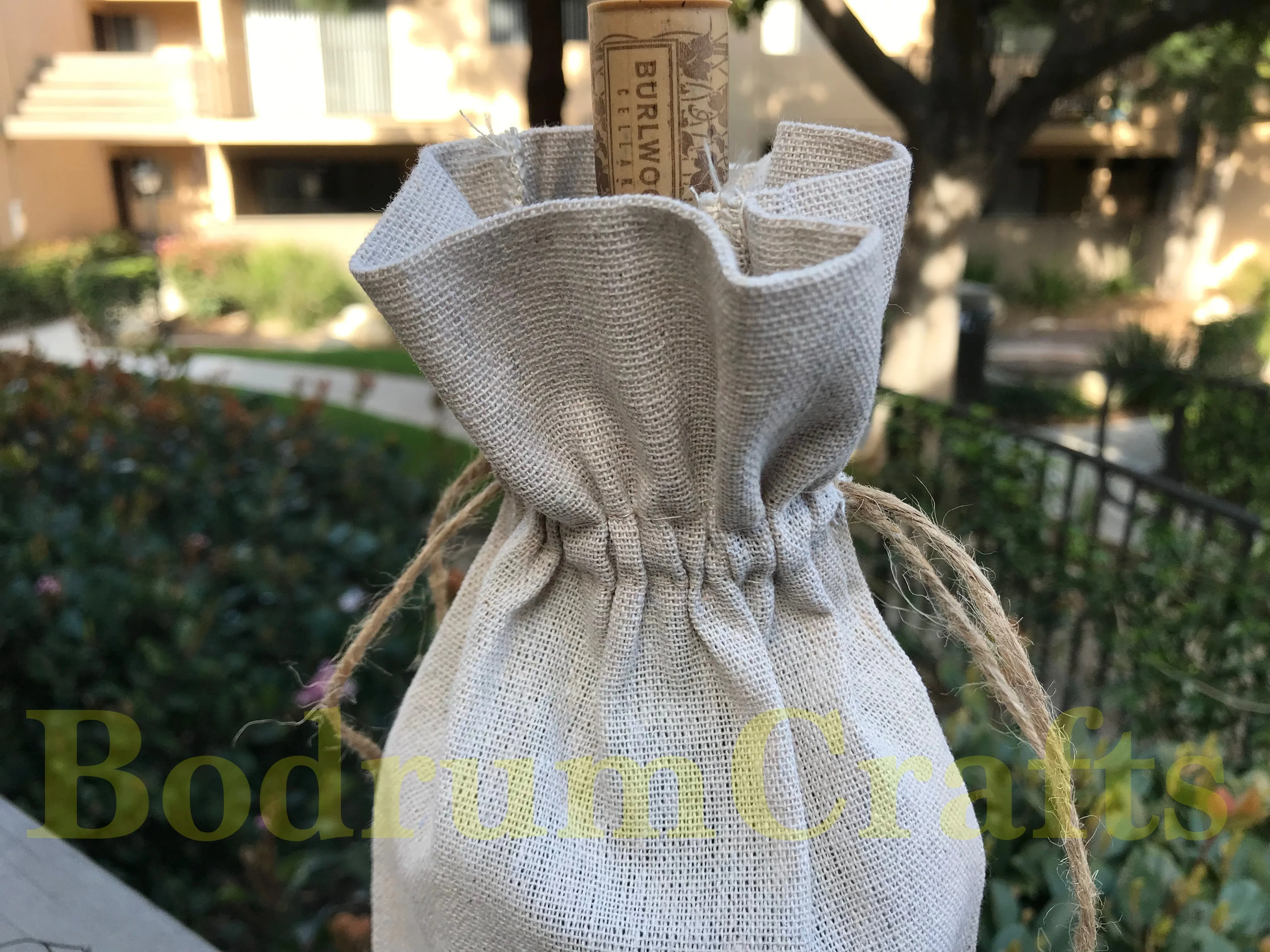 Natural Linen Fabric Wine Gift Bags Wholesale, 12 Pack