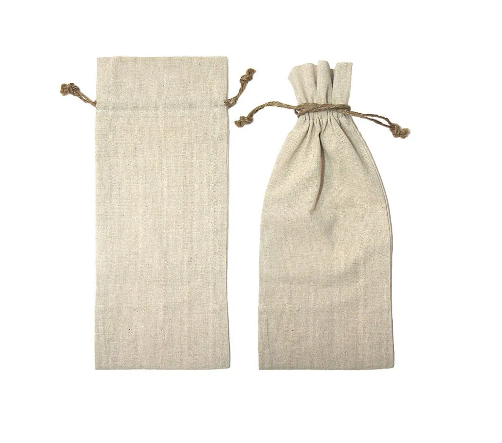 Natural Linen Fabric Wine Gift Bags Wholesale, 12 Pack