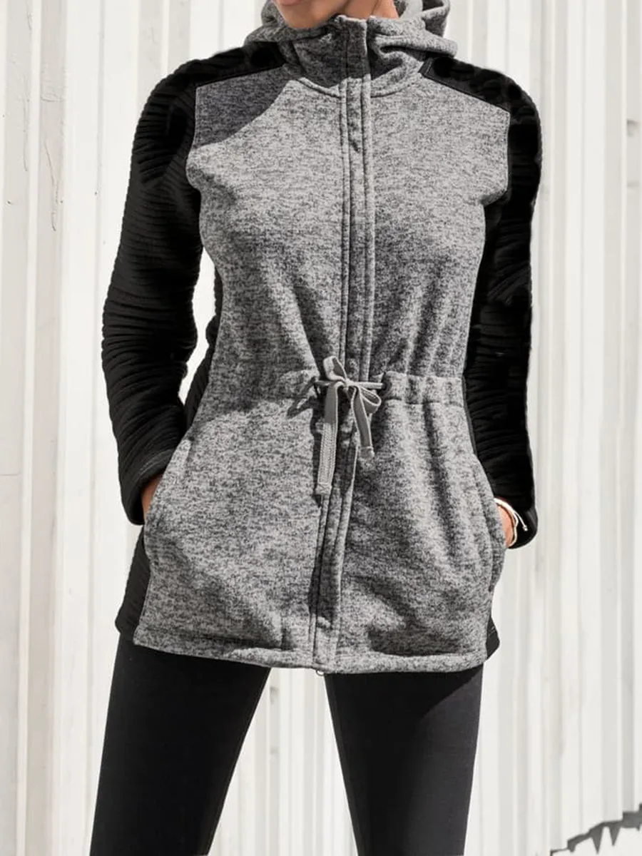Panelled Hooded Waist Drawstring Sports Jacket