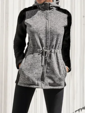 Panelled Hooded Waist Drawstring Sports Jacket